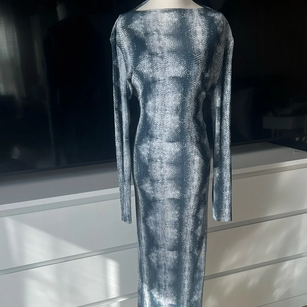 Blue and White Long Sleeve Mesh Dress - Picture 1 of 2